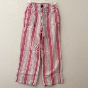 J. Crew Pink and White Striped Linen Pants